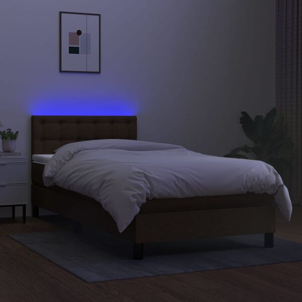 vidaXL Krevet box spring s madracem LED tamnosmeđi 90x190 cm tkanina