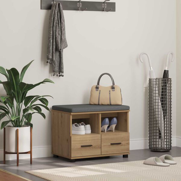 vidaXL Klupa za hodnik s jastukom Umjetnički hrast 60 x 38 x 46 cm