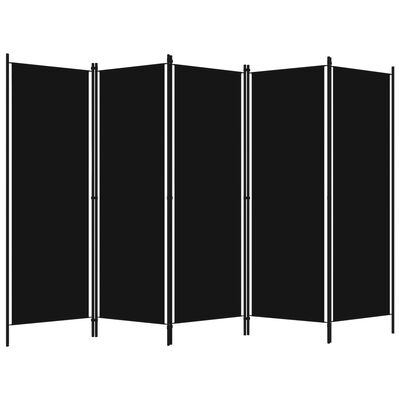 vidaXL Sobna pregrada s 5 panela crna 250 x 180 cm