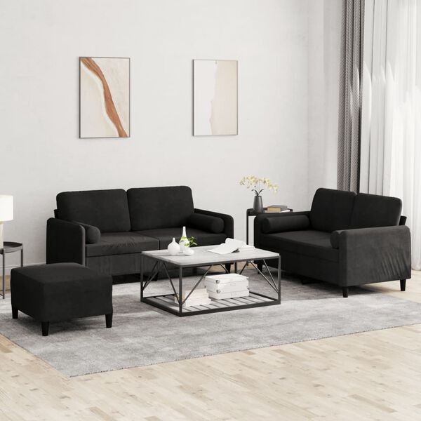 vidaXL 3-dijelni set sofa s jastucima crni baršunasti