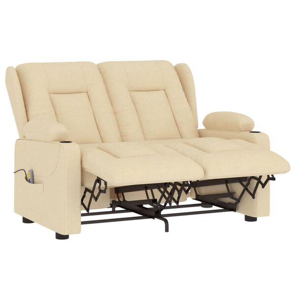 vidaXL Masažni dvosjed od tkanine s držačima čaša krem