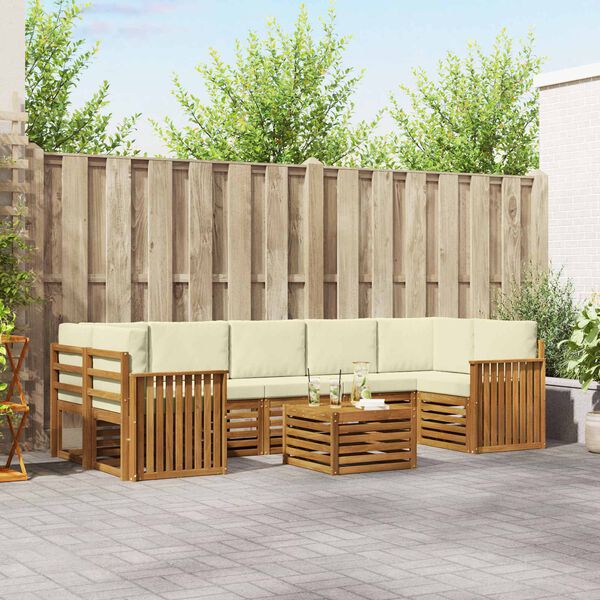 vidaXL Set vanjskih sofa 8 pcs Prirodna i krem Čvrsto drvo akacije