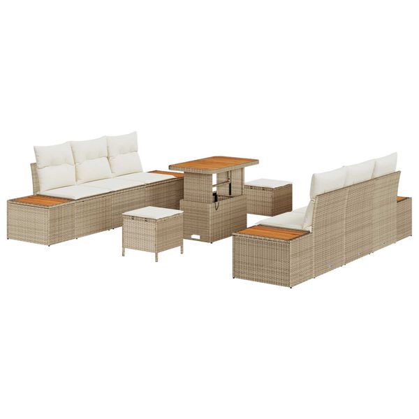 vidaXL Sjedeća garnitura za vrt s jastukom 9 pcs Bež Poli ratan