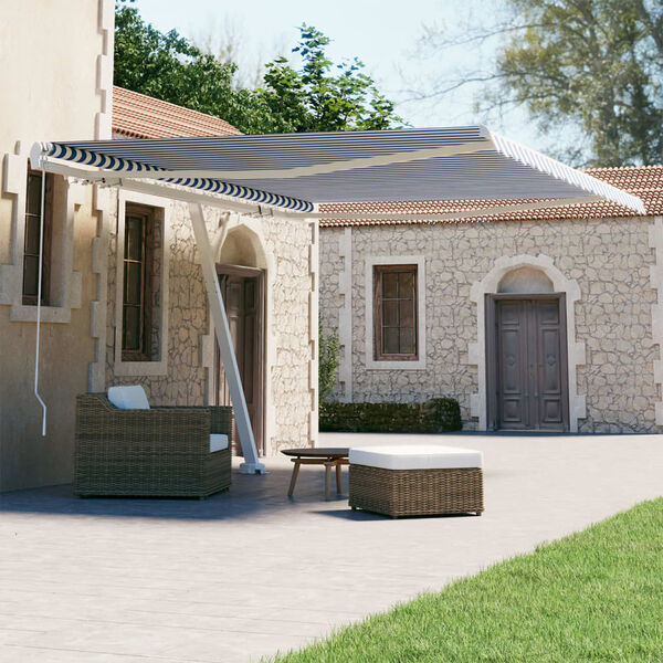 vidaXL Samostojeća tenda na ručno uvlačenje 450 x 300 cm plavo-bijela