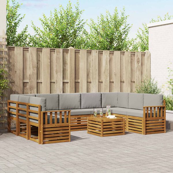 vidaXL Setovi sofa 10 pcs Prirodna i svijetlo siva Čvrsto drvo akacije