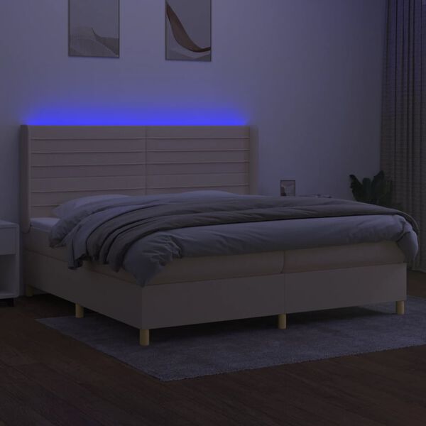 vidaXL Krevet box spring s madracem LED krem 200x200 cm od tkanine