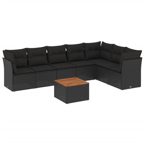vidaXL 8-dijelni set vrtnih sofa od poliratana s jastucima crni