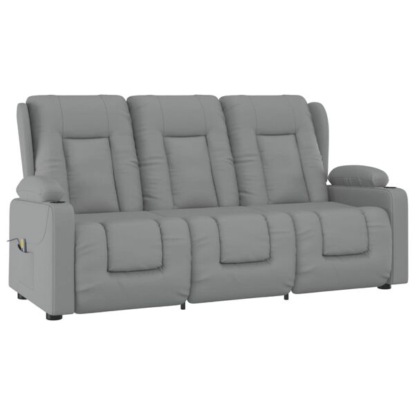 vidaXL Masažni trosjed od umjetne kože s držačima ča&scaron;a sivi