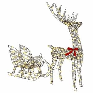 vidaXL Reindeer vuče saonice Topla bijela 70 x 26 x 129 cm Ratan