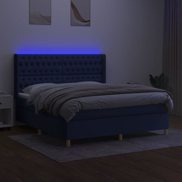 vidaXL Krevet box spring s madracem LED plavi 180x200 cm od tkanine