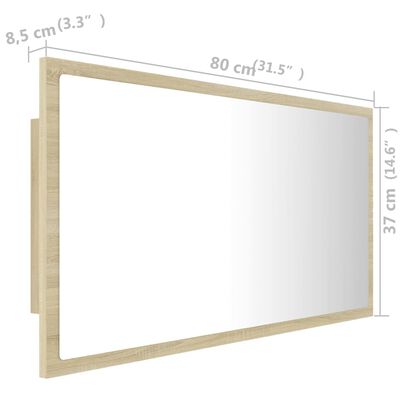 vidaXL LED kupaonsko ogledalo boja hrasta sonome 80x8,5x37 cm akrilno