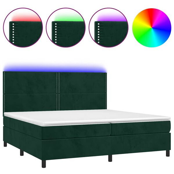 vidaXL Krevet box spring s madracem LED tamnozeleni 200x200 cm bar&scaron;un