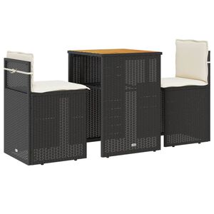 vidaXL 3-dijelni bistro set s jastucima crni od poliratana