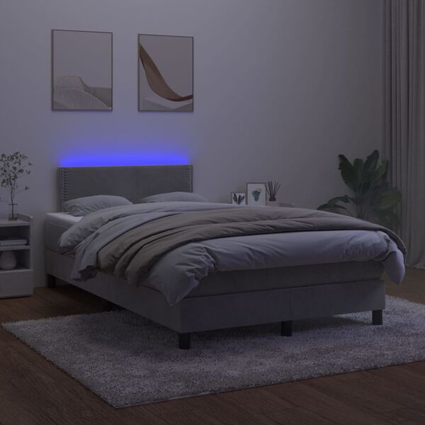 vidaXL Krevet box spring s madracem LED svjetlosivi 120x200 cm bar&scaron;un