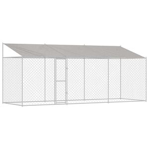vidaXL Kavez za psa s krovom Srebrna 600 x 200 x 256 cm Čelik i PE