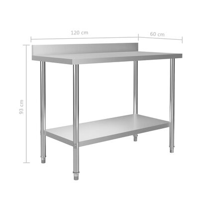 vidaXL Kuhinjski radni stol s policama 120x60x150 cm nehrđajući čelik