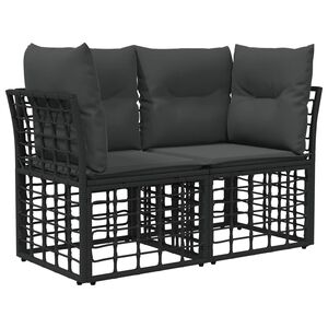 vidaXL Vanjski loveseat s jastukom 2 pcs Crna i tamno siva poliratan