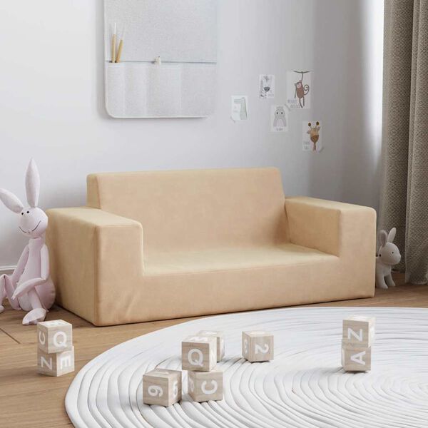 vidaXL Dječji dvosjed krem od mekanog pli&scaron;a