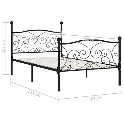 vidaXL Okvir za krevet s podnicama crni metalni 100 x 200 cm