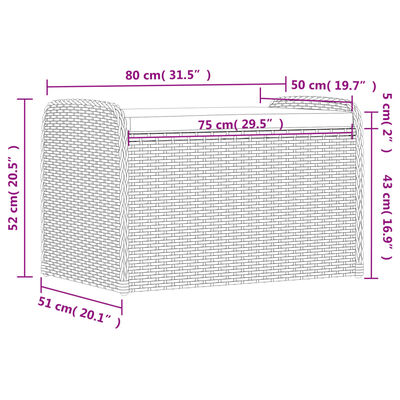 vidaXL Klupa za pohranu s jastukom siva 80 x 51 x 52 cm od poliratana