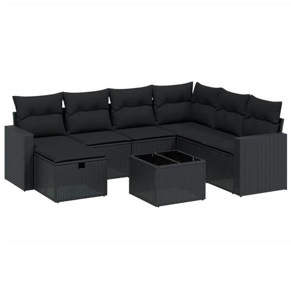 vidaXL 8-dijelni set vrtnih sofa od poliratana s jastucima crni