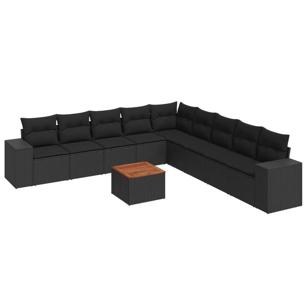 vidaXL 10-dijelni set vrtnih sofa s jastucima crni od poliratana
