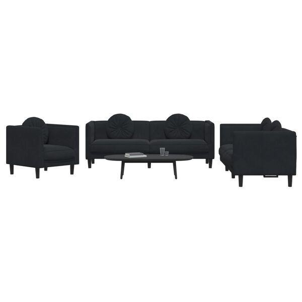 vidaXL 3-dijelni set sofa s jastucima crni baršunasti