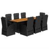 vidaXL 9-dijelni vrtni blagovaonski set s jastucima crni od poliratana