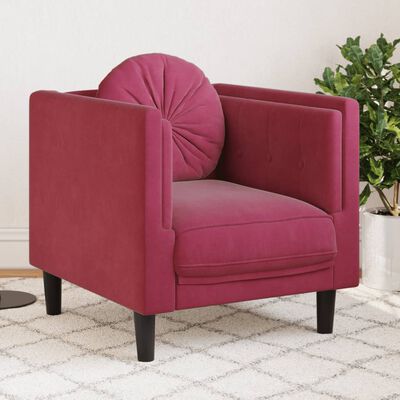 vidaXL Fotelja s jastukom crvena boja vina baršunasta