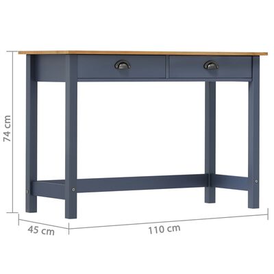 vidaXL Konzolni stol Hill s 2 ladice sivi 110 x 45 x 74 cm od borovine