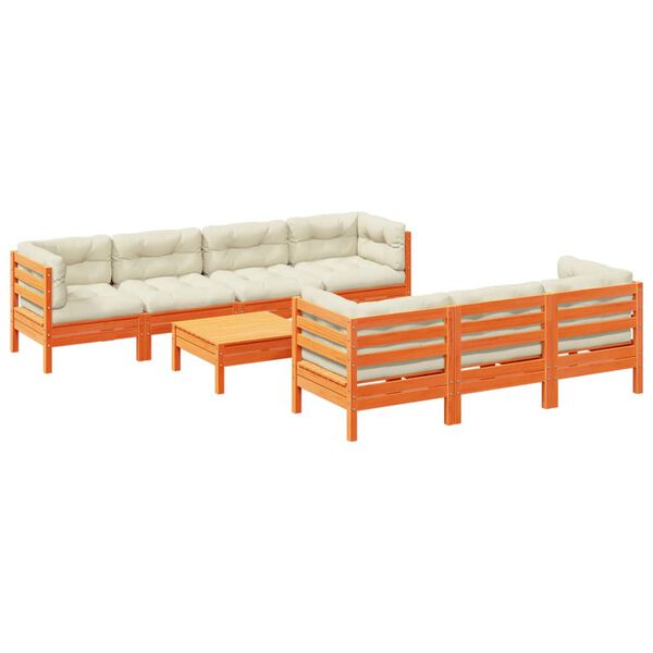 vidaXL 8-dijelni set vrtnih sofa s jastucima voštano smeđi od borovine