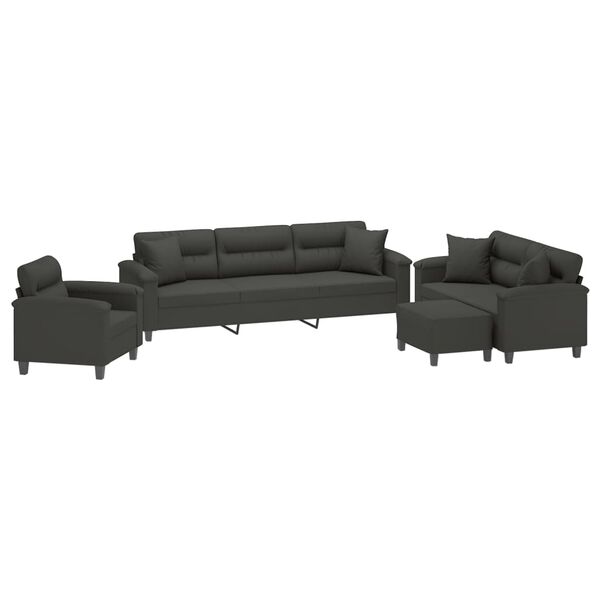 vidaXL 4-dijelni set sofa s jastucima tamnosivi od mikrovlakana