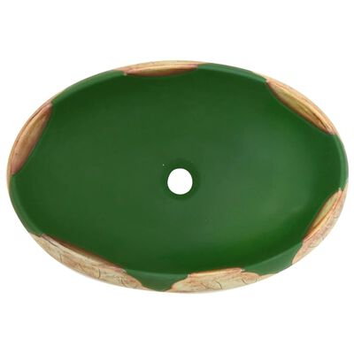 vidaXL Nadgradni umivaonik zeleno-smeđi ovalni 59x40x15 cm keramički