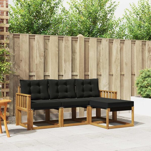 vidaXL Set vanjskih sofa s jastukom 4 pcs Prirodna i crna