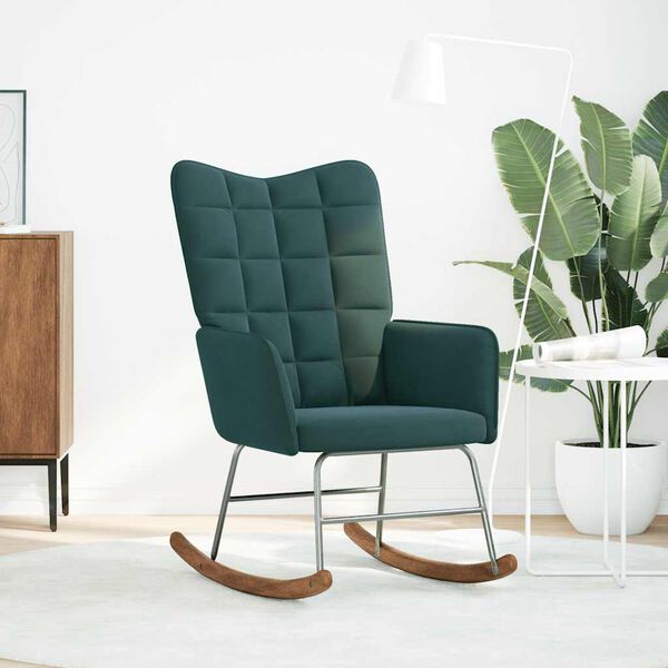 vidaXL Stolica za ljuljanje tamnozelena baršunasta