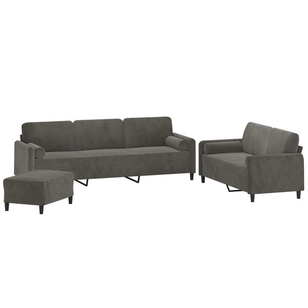 vidaXL 3-dijelni set sofa s jastucima tamnosivi bar&scaron;unasti