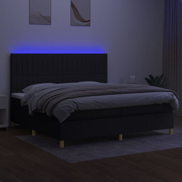 vidaXL Krevet box spring s madracem LED crni 200x200 cm od tkanine