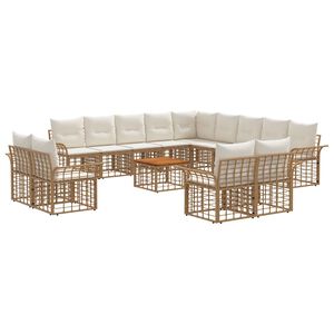 vidaXL Set vanjskih sofa 14 kom. Prirodna i krema bijela Poliester