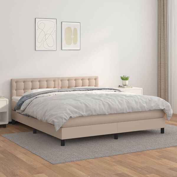 vidaXL Krevet box spring s madracem cappuccino 180x200 cm umjetna koža