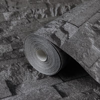 vidaXL Zidna tapeta 3D s izgledom kamena crna
