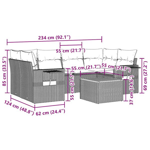 vidaXL 7-dijelni set vrtnih sofa od poliratana s jastucima crni