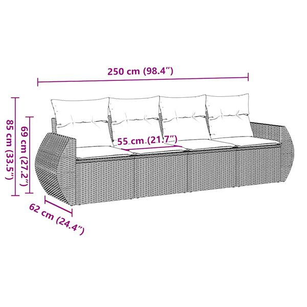 vidaXL 4-dijelni set vrtnih sofa od poliratana s jastucima crni