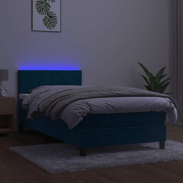 vidaXL Krevet box spring s madracem LED tamnoplavi 90x200 cm bar&scaron;un