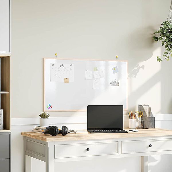 vidaXL Magnetna bijela ploča s okvirom od masivnog borovog drva 100 x 55 cm