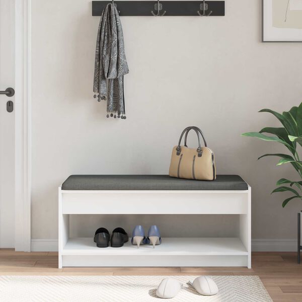 vidaXL Klupa za hodnik s jastukom s policom Bijeli 103 x 38 x 45 cm