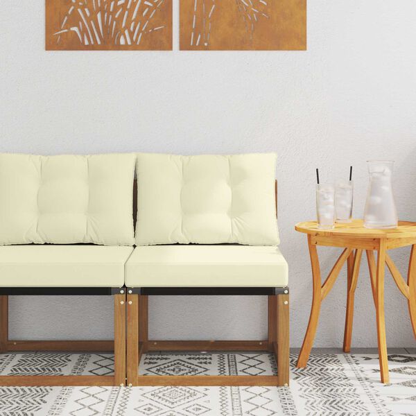 vidaXL Vanjska srednja sofa Masivno bagremovo drvo, Tekstilen Prirodna