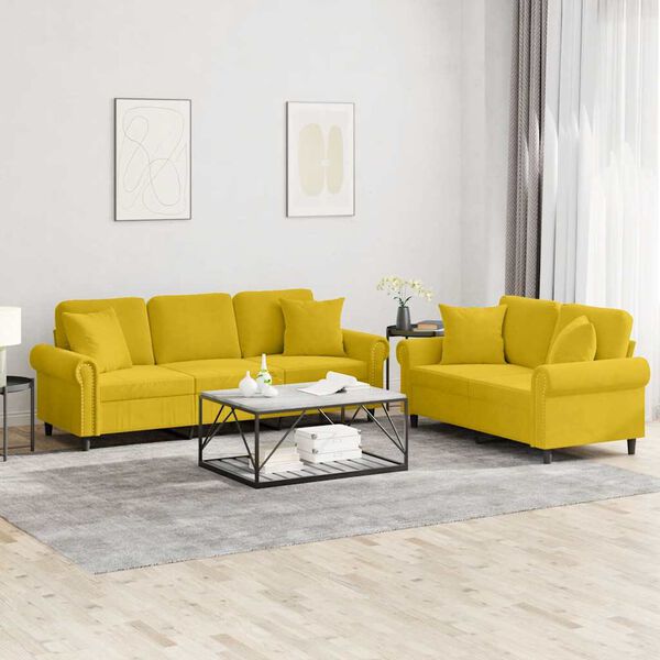 vidaXL 2-dijelni set sofa s jastucima žuti bar&scaron;unasti