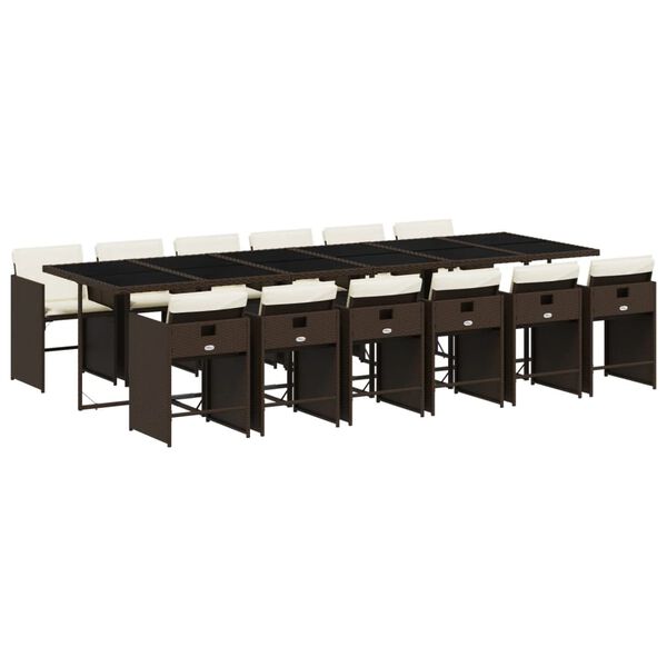 vidaXL 13-dijelni vrtni blagovaonski set s jastucima poliratan smeđi