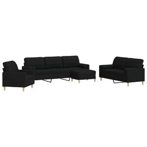 vidaXL 4-dijelni set sofa s tabureom i jastucima crni tkanina