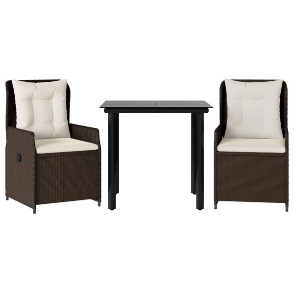 vidaXL 3-dijelni vrtni blagovaonski set s jastucima poliratan smeđi